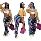 Nukty Tassel Patchwork Striped Print Jogger Pant Women Rave Festival Clothing Summer Casual High Waist Bodycon Active Sweat Pants