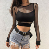 Rosetic Tees Women T-shirt Casual Gothic Punk Mesh Tops Transparent Black Tshirt Summer Streetwear Goth Top Tees 11 Styles