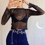 Rosetic Tees Women T-shirt Casual Gothic Punk Mesh Tops Transparent Black Tshirt Summer Streetwear Goth Top Tees 11 Styles