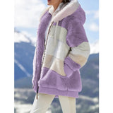 Winter Women's Jacket Plush Patchwork Zipper Pocket Hooded Jacket Fur Woman Coat Plus Size Thick Warm Women Top Winter Outerwear