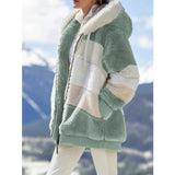 Winter Women's Jacket Plush Patchwork Zipper Pocket Hooded Jacket Fur Woman Coat Plus Size Thick Warm Women Top Winter Outerwear