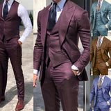 NUKTY Brown Classic Men Suit 3 Pieces Tuxedo Peak Lapel Groomsmen Wedding Suits Set Fashion Men Business Blazer Jacket+Pants+Vest