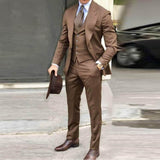 NUKTY Brown Classic Men Suit 3 Pieces Tuxedo Peak Lapel Groomsmen Wedding Suits Set Fashion Men Business Blazer Jacket+Pants+Vest