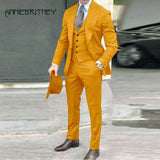 NUKTY Brown Classic Men Suit 3 Pieces Tuxedo Peak Lapel Groomsmen Wedding Suits Set Fashion Men Business Blazer Jacket+Pants+Vest