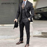 NUKTY Brown Classic Men Suit 3 Pieces Tuxedo Peak Lapel Groomsmen Wedding Suits Set Fashion Men Business Blazer Jacket+Pants+Vest