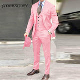 NUKTY Brown Classic Men Suit 3 Pieces Tuxedo Peak Lapel Groomsmen Wedding Suits Set Fashion Men Business Blazer Jacket+Pants+Vest
