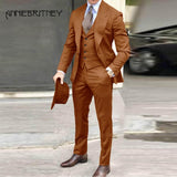 NUKTY Brown Classic Men Suit 3 Pieces Tuxedo Peak Lapel Groomsmen Wedding Suits Set Fashion Men Business Blazer Jacket+Pants+Vest