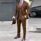 NUKTY Brown Classic Men Suit 3 Pieces Tuxedo Peak Lapel Groomsmen Wedding Suits Set Fashion Men Business Blazer Jacket+Pants+Vest