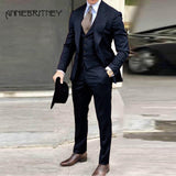 NUKTY Brown Classic Men Suit 3 Pieces Tuxedo Peak Lapel Groomsmen Wedding Suits Set Fashion Men Business Blazer Jacket+Pants+Vest