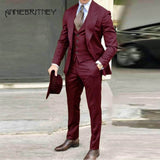 NUKTY Brown Classic Men Suit 3 Pieces Tuxedo Peak Lapel Groomsmen Wedding Suits Set Fashion Men Business Blazer Jacket+Pants+Vest