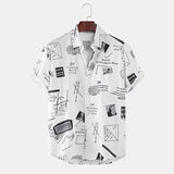 Hawaiian Shirts Mens Funny Abstract Cartoon Slogan Chest Pocket Short Sleeve Shirts Summer Beach Blouse Tops Chemise Homme