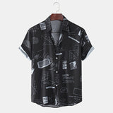 Hawaiian Shirts Mens Funny Abstract Cartoon Slogan Chest Pocket Short Sleeve Shirts Summer Beach Blouse Tops Chemise Homme