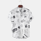 Hawaiian Shirts Mens Funny Abstract Cartoon Slogan Chest Pocket Short Sleeve Shirts Summer Beach Blouse Tops Chemise Homme