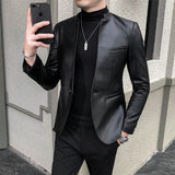 Brand clothing Fashion Men's High quality Casual leather jacket Male slim fit business leather Suit coats/Man Blazers