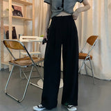Summer Loose Pants Fashion High Waist Thin Wide-leg Pants Simple Solid Black Casual Korean Trousers Korean New