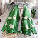 Autumn Winter Fashion Korean Style Women Casual Sweater and Cardigans Long Sleeve V neck Button Up Oversized Jacket