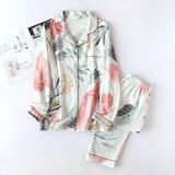 Spring Leaves Printed Women's Pajama Cotton Plus Size Two-piece Set Brief Fashion Long Sleeve Home Clothes Female Sleepwear
