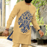 African Traditional Bazin Men Dress Long T Shirt With Long-sleeve Man Plus Size Slim Fit Floral Print Riche Dashiki Top Male