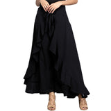 Women Palazzo Pants  Causal Ruffle Drawstring Trouser Elegant High Waist Irregular Loose Pure Color Autumn Female Pant Skirt
