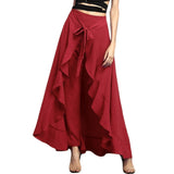 Women Palazzo Pants  Causal Ruffle Drawstring Trouser Elegant High Waist Irregular Loose Pure Color Autumn Female Pant Skirt