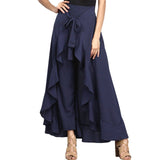 Women Palazzo Pants  Causal Ruffle Drawstring Trouser Elegant High Waist Irregular Loose Pure Color Autumn Female Pant Skirt