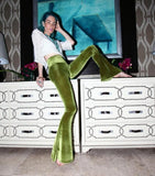 Nukty Women Pants Y2k Velvet Flares High Waist Flare Pant Spring Summer Festival Clothes Stretchy Trousers Hippie Boho Tight Bottoms