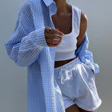 Turn-down Collar Blouses Women Tops Fall Button Up Shirts Long Plaid Blouse Mujer Female Shirts Clothing