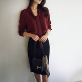 spring new long sleeve bow ribbon shirt fashion Korean shirt chiffon shirt women's top