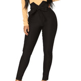 Women Pants Fashion Plaid Pleated High Waist Skinny Pencil Pants Trousers with Sash Slim Casual Fashion Outwear брюки женские