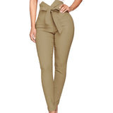 Women Pants Fashion Plaid Pleated High Waist Skinny Pencil Pants Trousers with Sash Slim Casual Fashion Outwear брюки женские