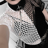 Rosetic Tees Women T-shirt Casual Gothic Punk Mesh Tops Transparent Black Tshirt Summer Streetwear Goth Top Tees 11 Styles