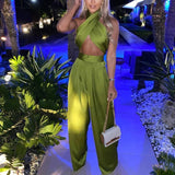 Summer Satin Jumpsuits Sexy Bodycon Rompers Womens Wide Leg Pant Jumpsuit Elegant Outfit Party Wear