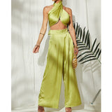 Summer Satin Jumpsuits Sexy Bodycon Rompers Womens Wide Leg Pant Jumpsuit Elegant Outfit Party Wear