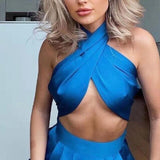 Summer Satin Jumpsuits Sexy Bodycon Rompers Womens Wide Leg Pant Jumpsuit Elegant Outfit Party Wear