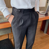 Nukty Fashion Men Business Dress Pants Solid Color Office Social Wedding Streetwear Casual Suit Pants Slim Fit Trousers Costume Homme