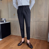 Nukty Fashion Men Business Dress Pants Solid Color Office Social Wedding Streetwear Casual Suit Pants Slim Fit Trousers Costume Homme