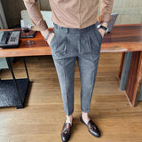Nukty Fashion Men Business Dress Pants Solid Color Office Social Wedding Streetwear Casual Suit Pants Slim Fit Trousers Costume Homme
