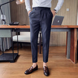 Nukty Fashion Men Business Dress Pants Solid Color Office Social Wedding Streetwear Casual Suit Pants Slim Fit Trousers Costume Homme
