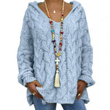 Women Autumn Solid Color Long Sleeve Braided Hooded Pullover Knitted Sweater
