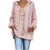 Women Autumn Solid Color Long Sleeve Braided Hooded Pullover Knitted Sweater