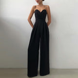 Sling Backless Slim Waist Women Jumpsuits Sleeveless Wide Leg Pant Solid Elegant Female Jumpsuit Summer Party Lady Rompers