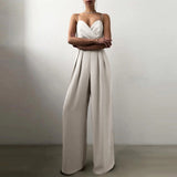 Sling Backless Slim Waist Women Jumpsuits Sleeveless Wide Leg Pant Solid Elegant Female Jumpsuit Summer Party Lady Rompers