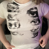 Grunge Aesthetic Gothic Punk T-Shirts White Women Summer Graphic Print Crop Tops Slim Short Sleeve Fashion Alt Clothes