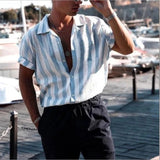 New Summer Hawaiian Men Shirts Short Sleeve Work Shirt Men Striped Print Blouse Casual Button Up Shirts Camisas De Hombre