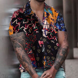 New Summer Hawaiian Men Shirts Short Sleeve Work Shirt Men Striped Print Blouse Casual Button Up Shirts Camisas De Hombre