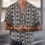 New Summer Hawaiian Men Shirts Short Sleeve Work Shirt Men Striped Print Blouse Casual Button Up Shirts Camisas De Hombre