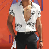 New Summer Hawaiian Men Shirts Short Sleeve Work Shirt Men Striped Print Blouse Casual Button Up Shirts Camisas De Hombre