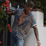 New Summer Hawaiian Men Shirts Short Sleeve Work Shirt Men Striped Print Blouse Casual Button Up Shirts Camisas De Hombre