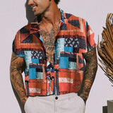 New Summer Hawaiian Men Shirts Short Sleeve Work Shirt Men Striped Print Blouse Casual Button Up Shirts Camisas De Hombre