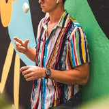 New Summer Hawaiian Men Shirts Short Sleeve Work Shirt Men Striped Print Blouse Casual Button Up Shirts Camisas De Hombre